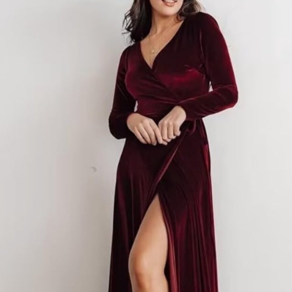 Velvet Long sleeve Burgundy Bridesmaid Dress